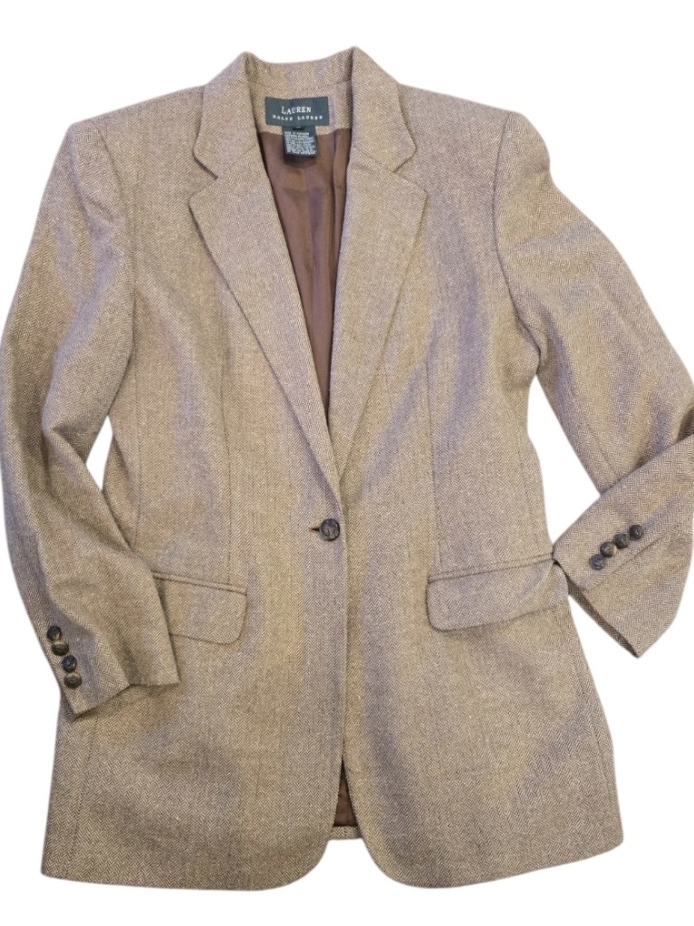 Lauren Ralph Lauren Women's Tan Tweed Blazer Size 12 Vintage